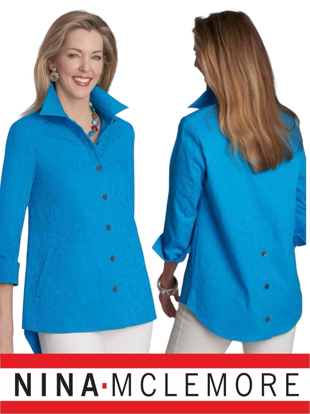 Nina McLemore • Floral Jacquard Tunic w/ Back Button Detail || XL